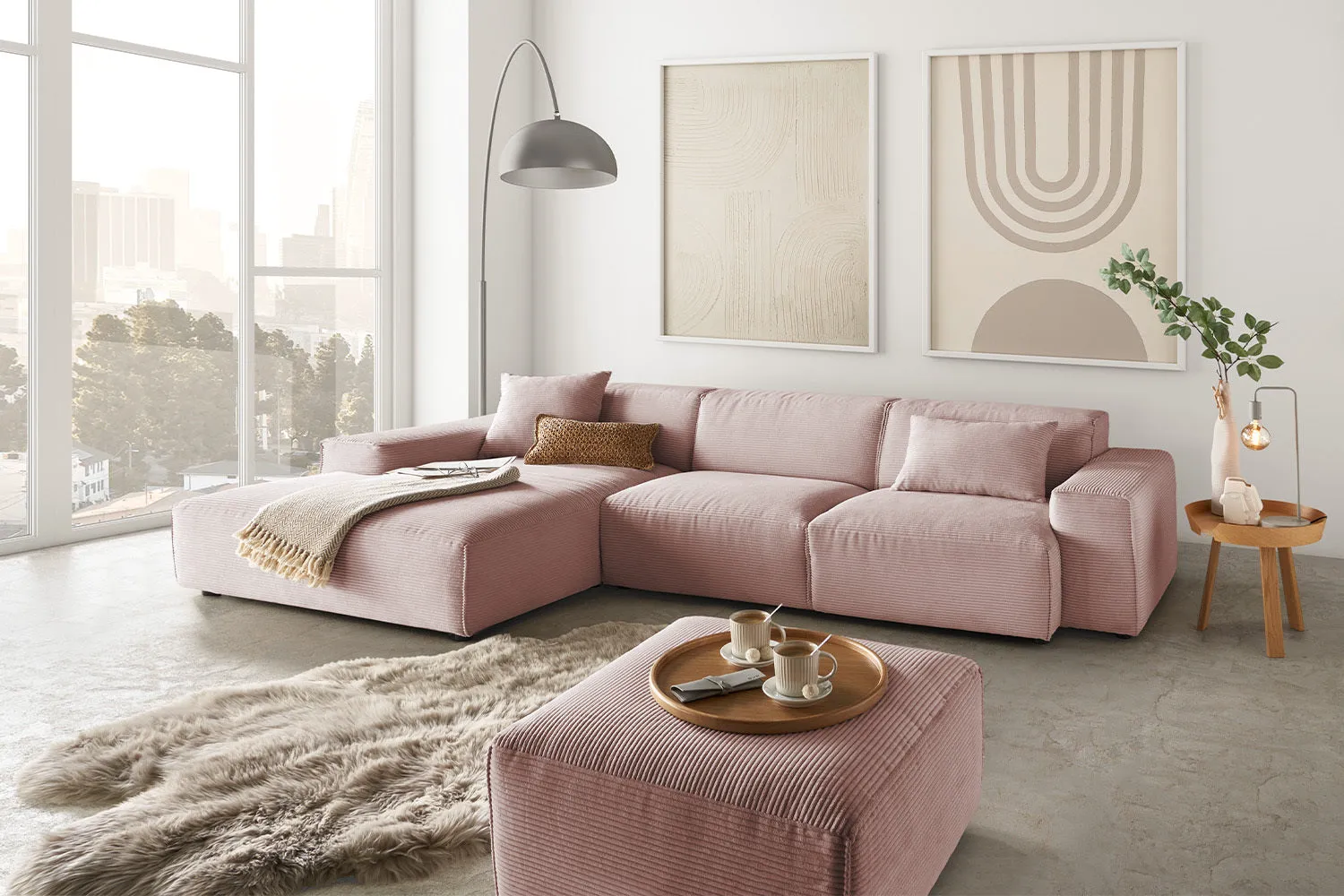 KAWOLA  Sofa RANI Ecksofa Cord olivgrün
