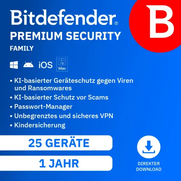 Bitdefender Premium Security Family 2026 (Laufzeit: 2 Jahre)