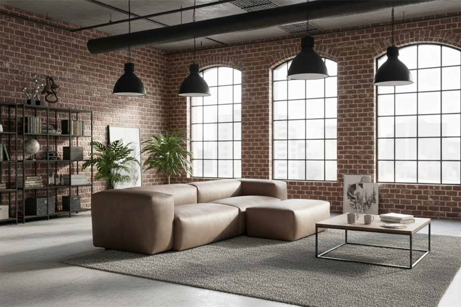 KAWOLA Sofa CELESTE 4-Sitzer mit Hocker Lederfaserstoff schwarz