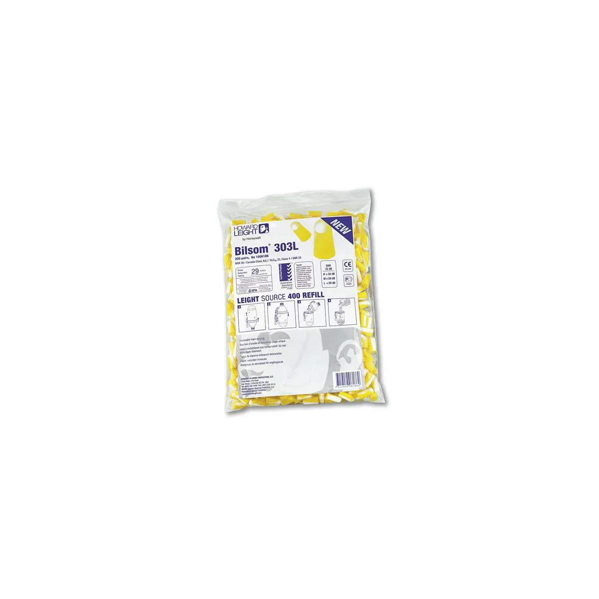 Honeywell Howard Leight Bilsom Gehörschutzstöpsel, Ohrstöpsel aus Schaumstoff, Größe L, , Nachfüllpack, SNR 33 dB